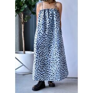 GANNI Jacquard Midi Dress Egret blue silver leopard size 38 / M / US 6 NWT